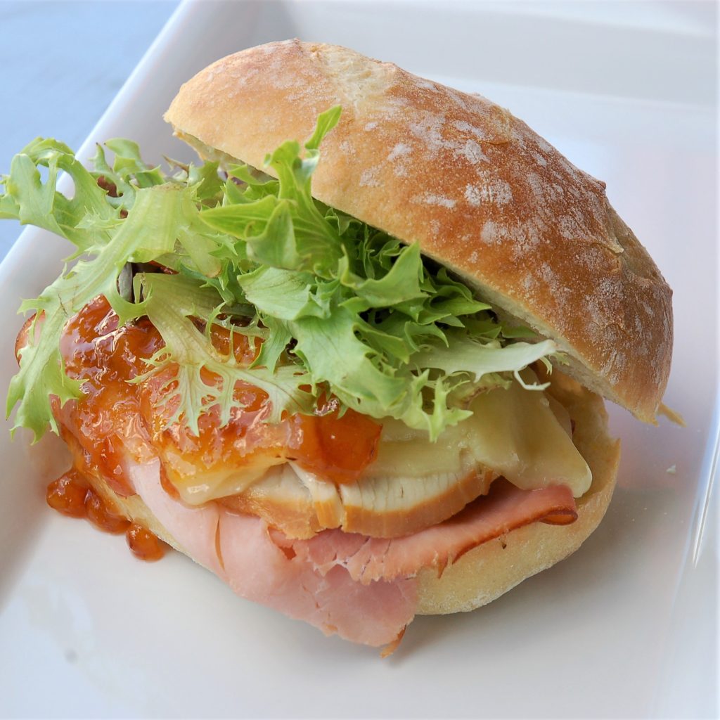 Turkey, Ham, Peach Bourbon Jam and Havarti Cheese Box Lunch Aynie's