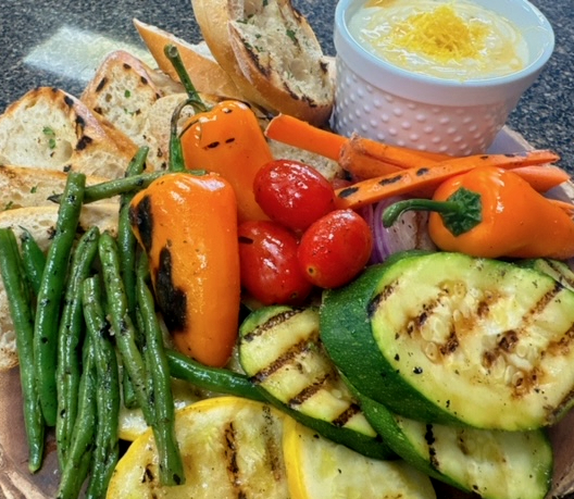 Grilled Summer Vegetables with Whipped Lemon Ricotta & Crostini